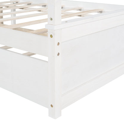 Giga Canopy Beds Wood Canopy Bed with Trundle Bed, Full Size Canopy Platform bed With Support Slats-No Box Spring Needed-Brushed White