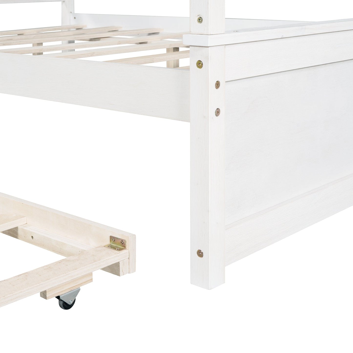 Giga Canopy Beds Wood Canopy Bed with Trundle Bed, Full Size Canopy Platform bed With Support Slats-No Box Spring Needed-Brushed White