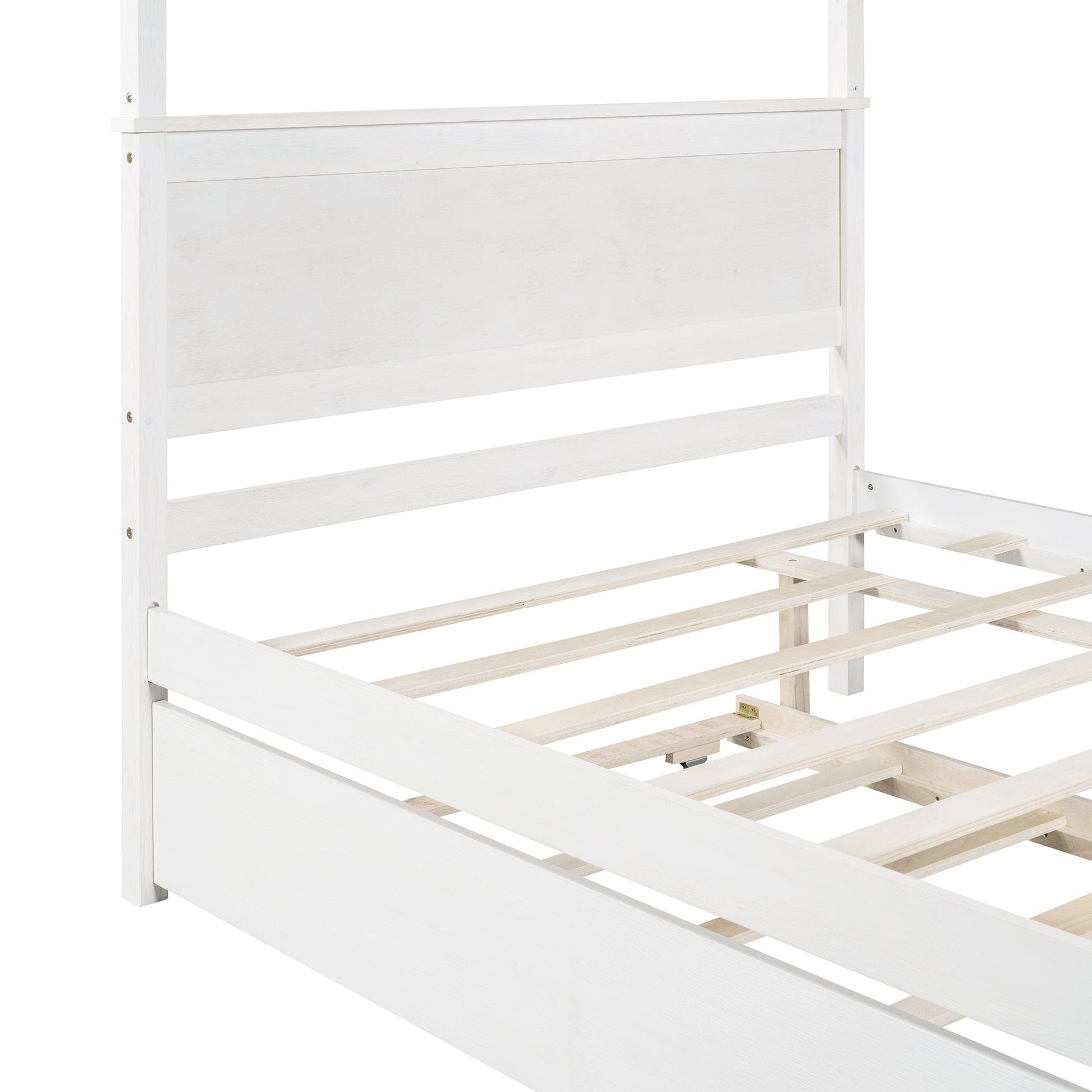 Giga Canopy Beds Wood Canopy Bed with Trundle Bed, Full Size Canopy Platform bed With Support Slats-No Box Spring Needed-Brushed White