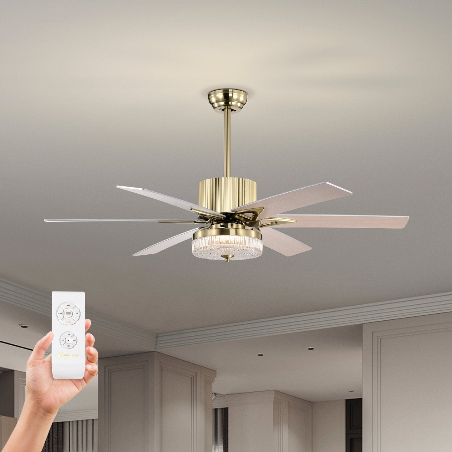 Giga Ceiling Fans 52'' Modern Ceiling Fans with Remote,Wood Ceiling Fan with Lights,LED Ceiling Fan Light with 5 Blade,3 Speed AC Motor Indoor Ceiling Fan for Patio,Living Room,Bedroom