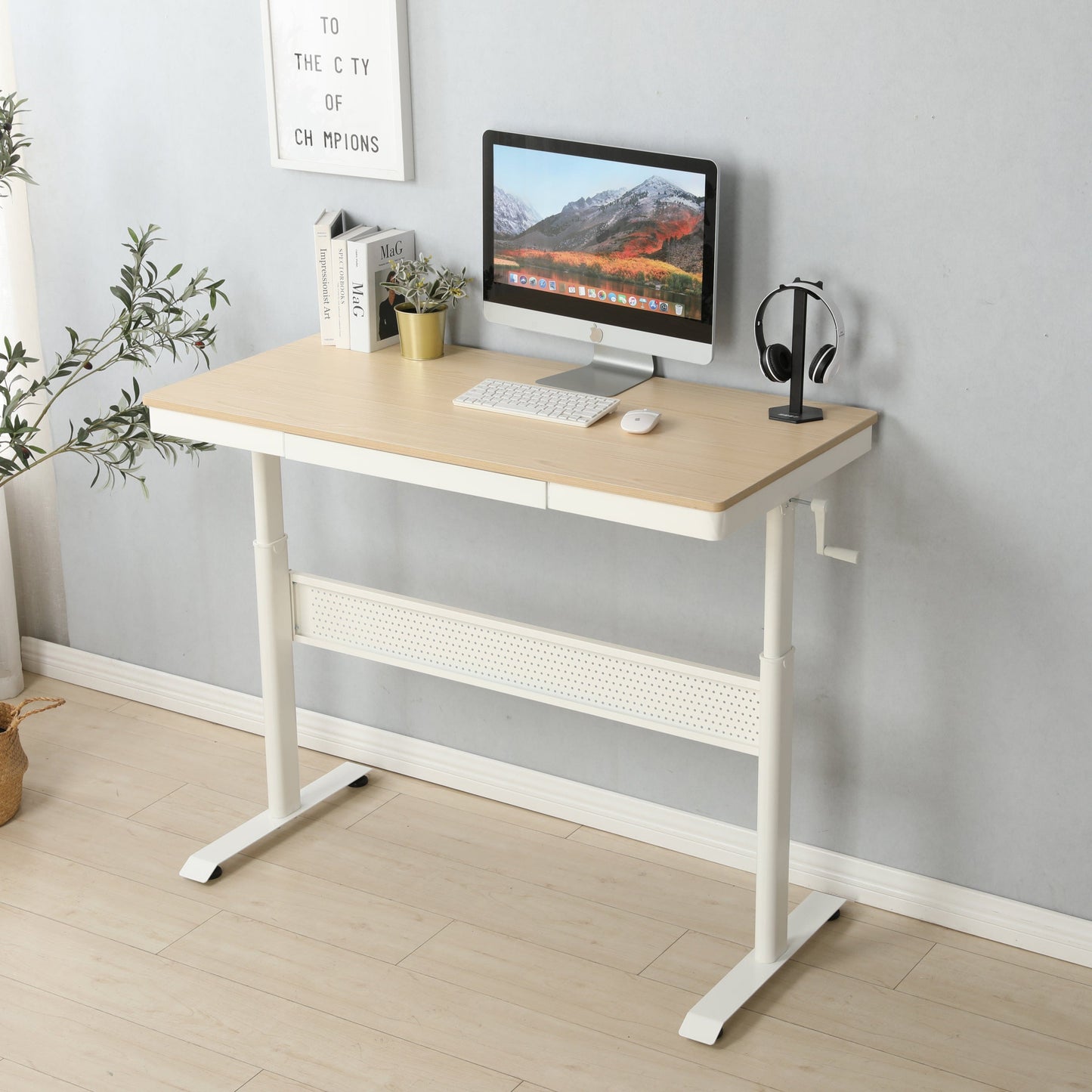 Giga Desks Standup Desk-48 x 24 Inches-Maple Table top with Metal Drawer, Adjustable Height, Sit Stand Home Office Desk, Ergonomic Workstation