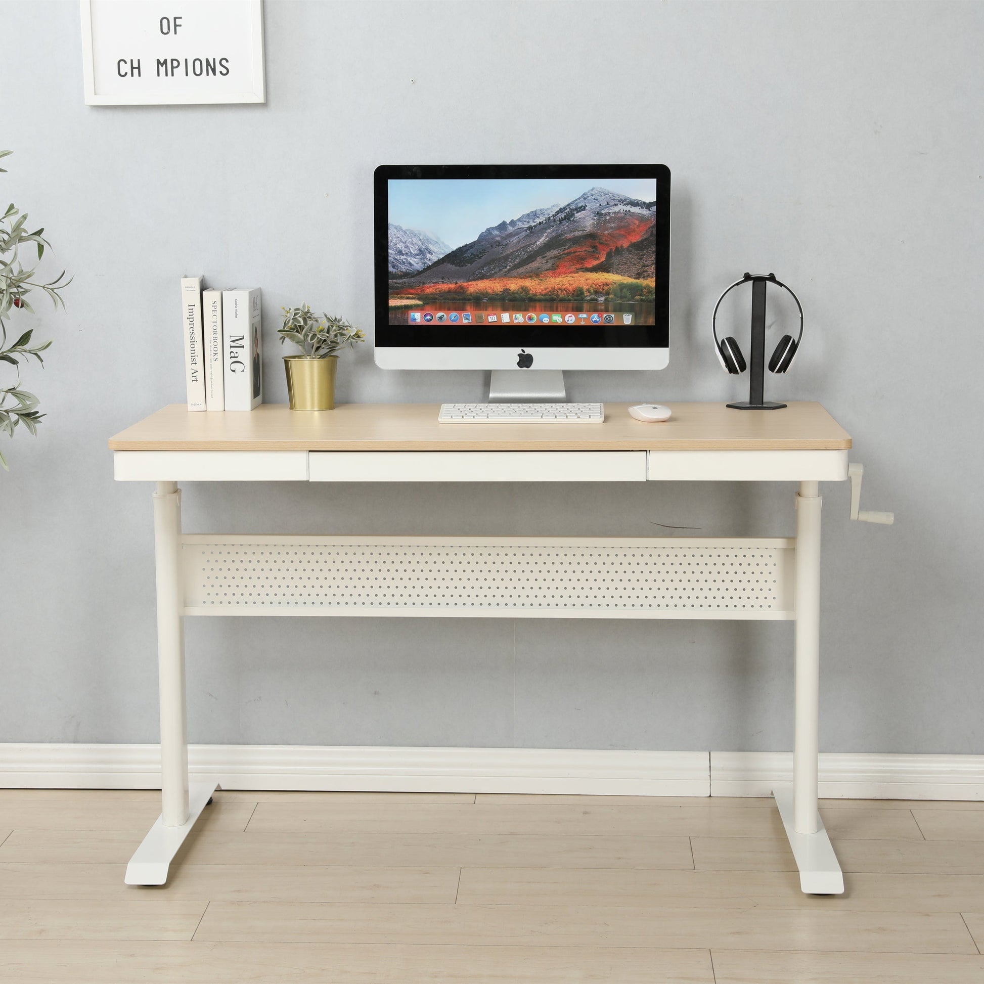 Giga Desks Standup Desk-48 x 24 Inches-Maple Table top with Metal Drawer, Adjustable Height, Sit Stand Home Office Desk, Ergonomic Workstation