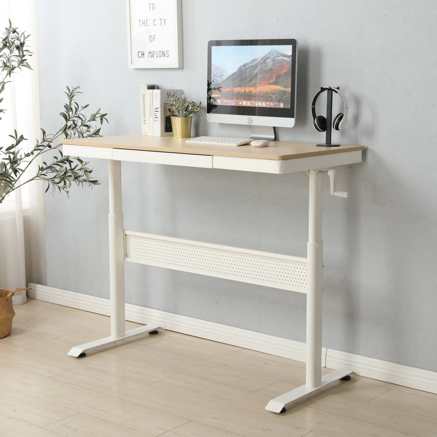 Giga Desks Standup Desk-48 x 24 Inches-Maple Table top with Metal Drawer, Adjustable Height, Sit Stand Home Office Desk, Ergonomic Workstation