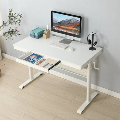 Giga Desks Standup Desk-48in x 24 in-White Tabletop with Metal Drawer, Adjustable Height  Stand up Desk, Sit Stand Home Office Desk, Ergonomic Workstation