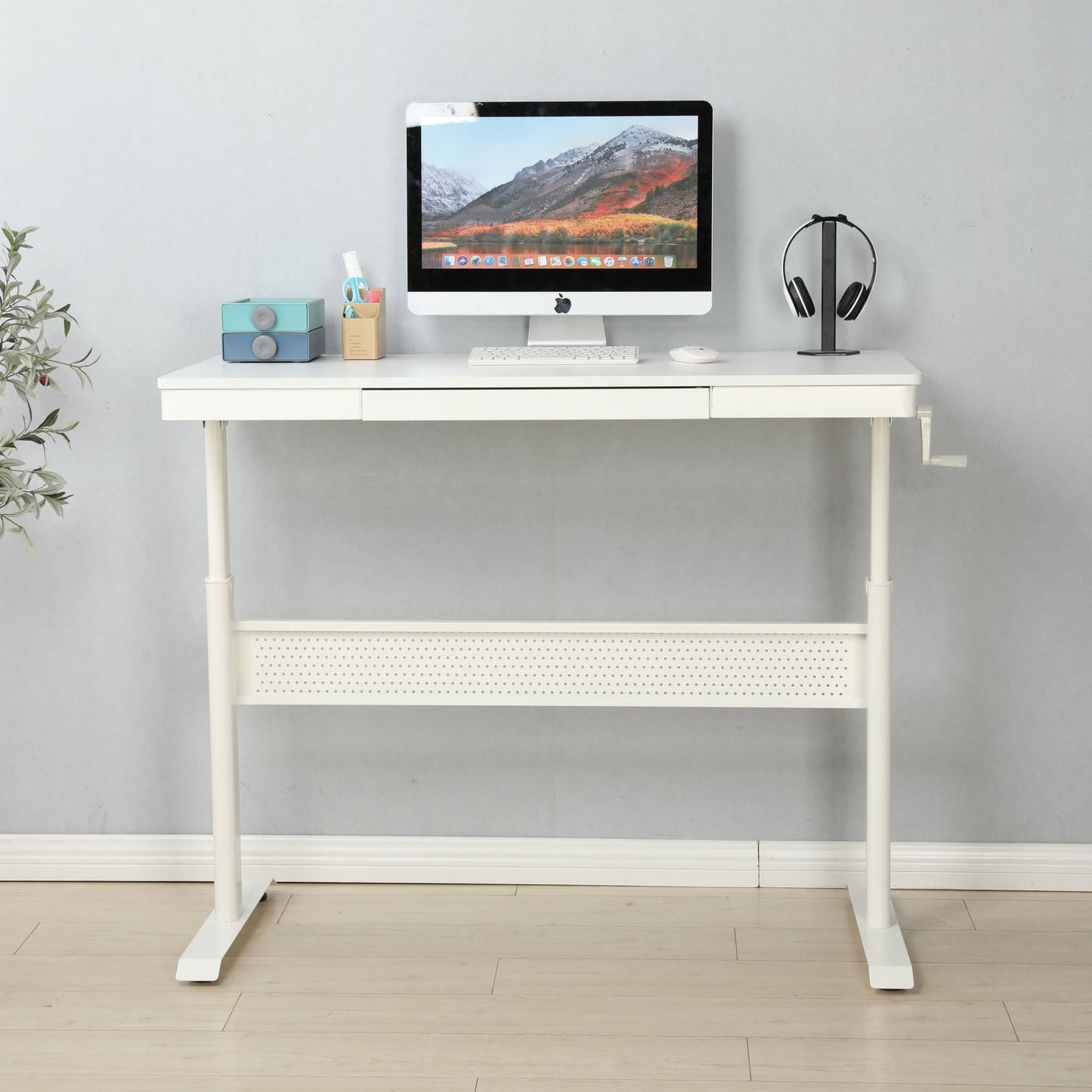 Giga Desks Standup Desk-48in x 24 in-White Tabletop with Metal Drawer, Adjustable Height  Stand up Desk, Sit Stand Home Office Desk, Ergonomic Workstation