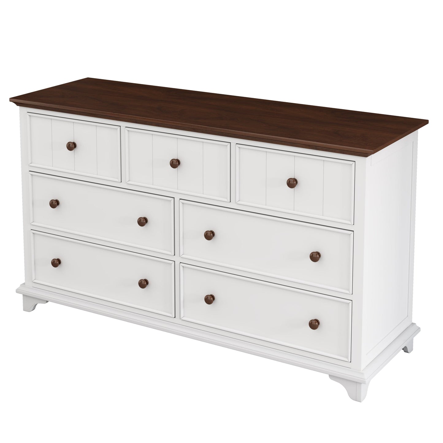 Giga Dressers Wooden Captain Seven-Drawer Dresser for Bedroom, Living Room, Kids' Room, White+Walnut