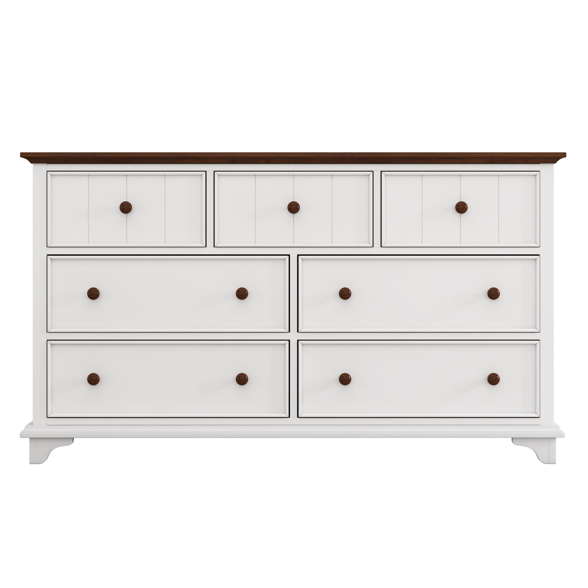 Giga Dressers Wooden Captain Seven-Drawer Dresser for Bedroom, Living Room, Kids' Room, White+Walnut