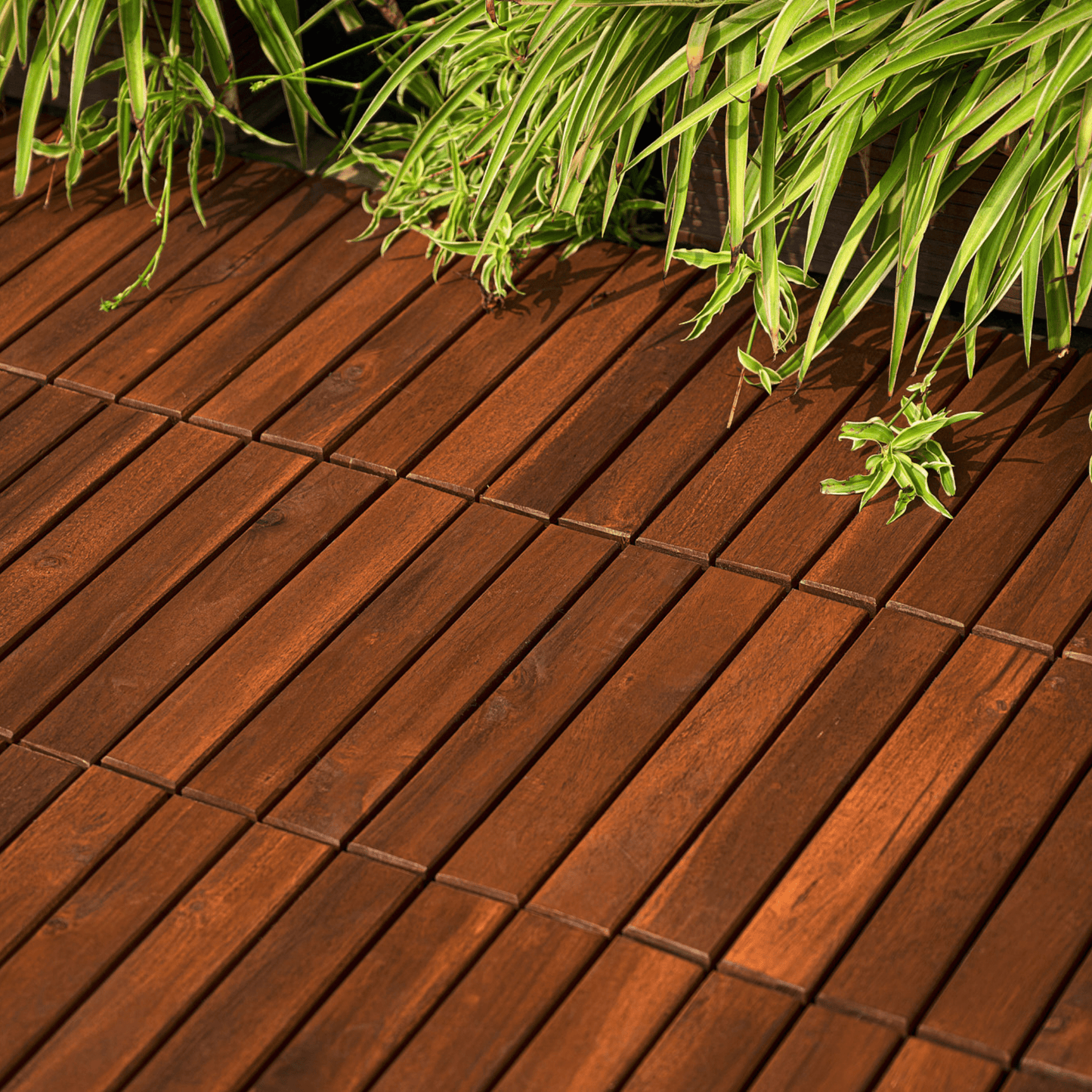 Giga Interlocking Deck Tiles 10 PCS Interlocking Deck Tiles Striped Pattern, 12" x 12" Square Acacia Hardwood Outdoor Flooring for Patio, Bancony, Pool Side,...