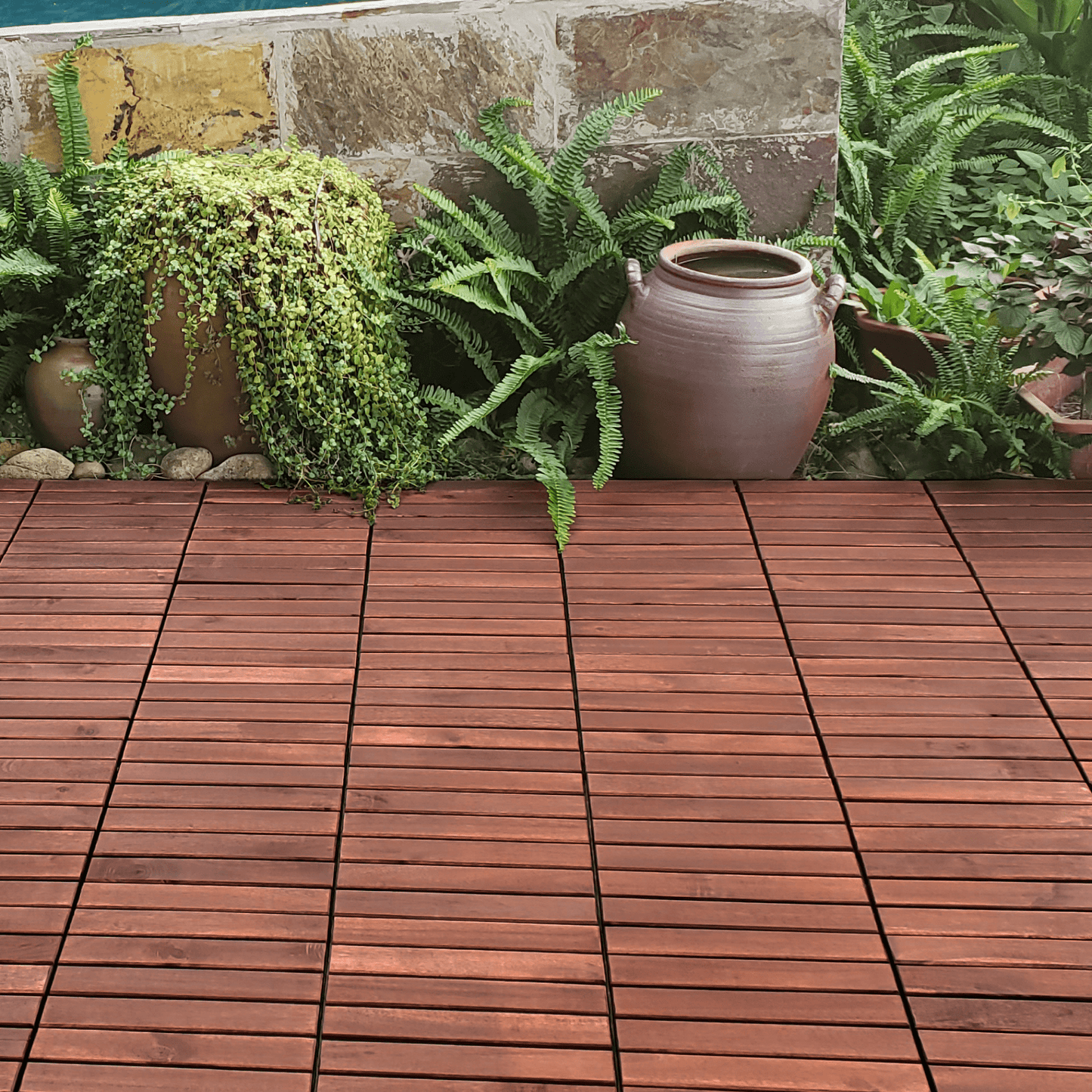 Giga Interlocking Deck Tiles 10 PCS Interlocking Deck Tiles Striped Pattern, 12" x 12" Square Acacia Hardwood Outdoor Flooring for Patio, Bancony, Pool Side,...