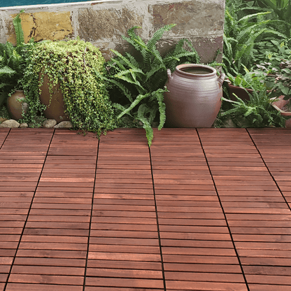 Giga Interlocking Deck Tiles 10 PCS Interlocking Deck Tiles Striped Pattern, 12" x 12" Square Acacia Hardwood Outdoor Flooring for Patio, Bancony, Pool Side,...