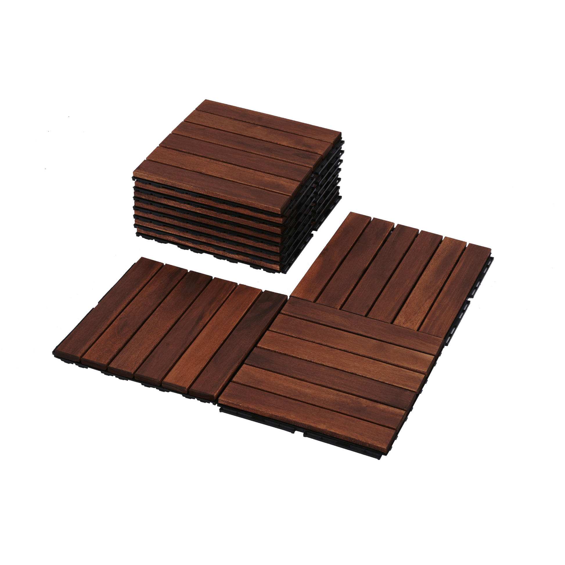 Giga Interlocking Deck Tiles 10 PCS Interlocking Deck Tiles Striped Pattern, 12" x 12" Square Acacia Hardwood Outdoor Flooring for Patio, Bancony, Pool Side,...