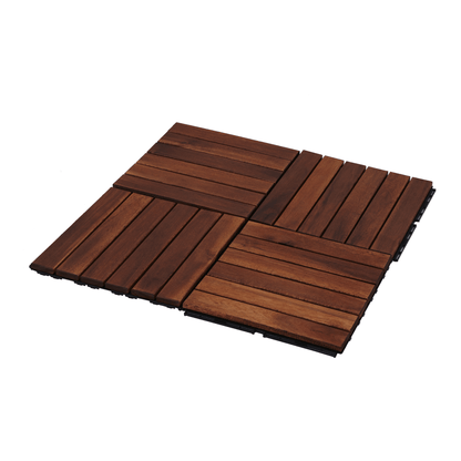 Giga Interlocking Deck Tiles 10 PCS Interlocking Deck Tiles Striped Pattern, 12" x 12" Square Acacia Hardwood Outdoor Flooring for Patio, Bancony, Pool Side,...