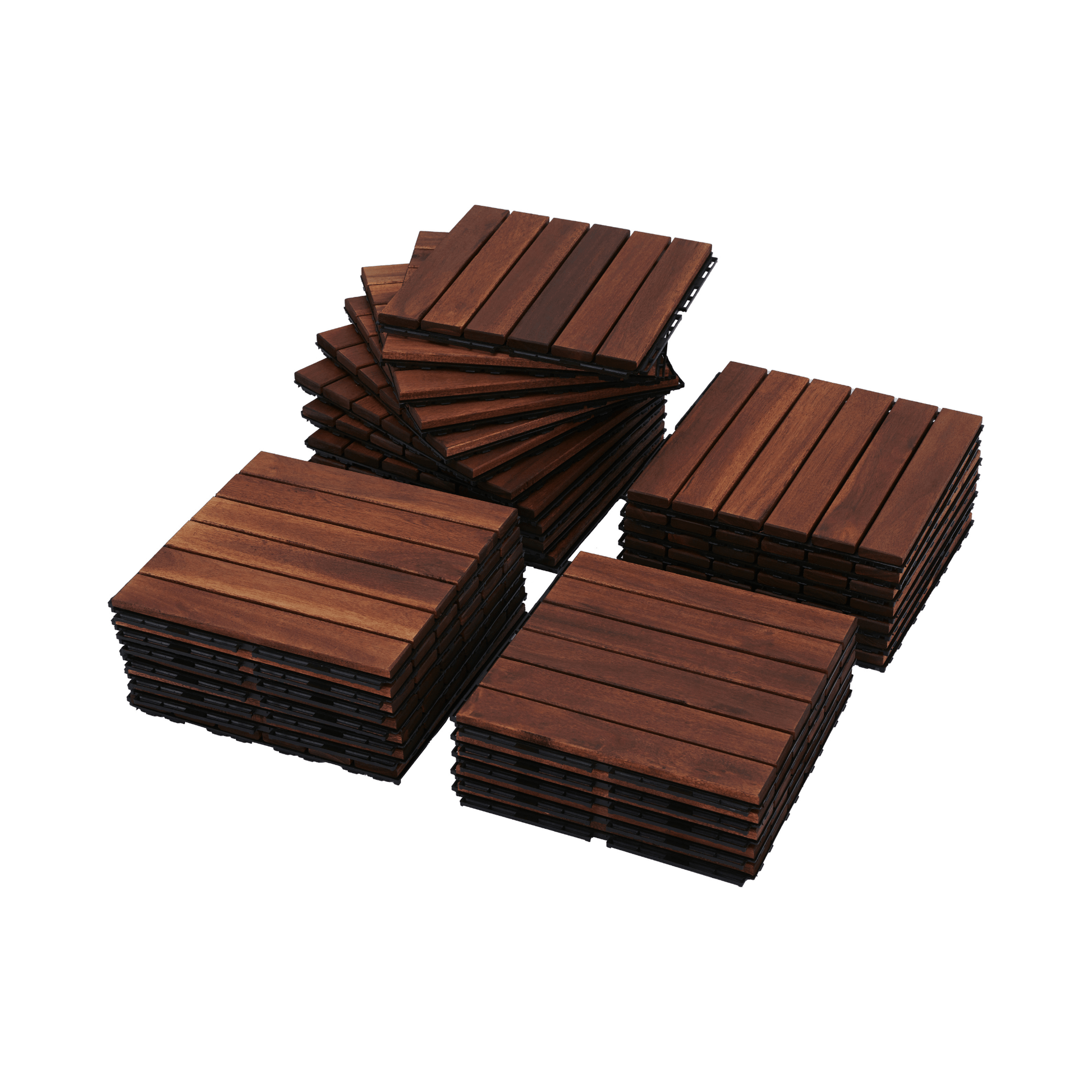 Giga Interlocking Deck Tiles 10 PCS Interlocking Deck Tiles Striped Pattern, 12" x 12" Square Acacia Hardwood Outdoor Flooring for Patio, Bancony, Pool Side,...