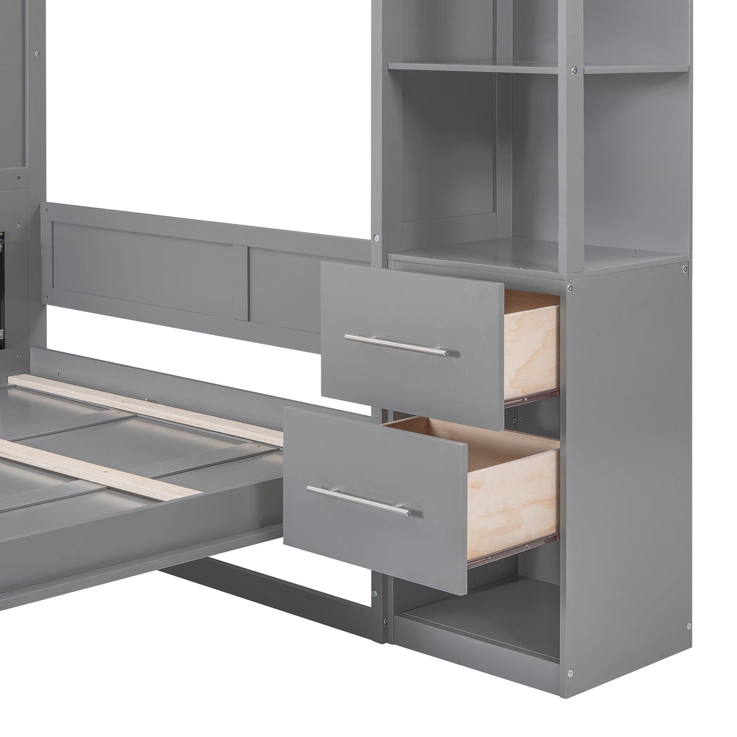 Giga Murphy Beds Queen Size Murphy Bed Wall Bed with Shelves, Drawers and LED Lights,Gray