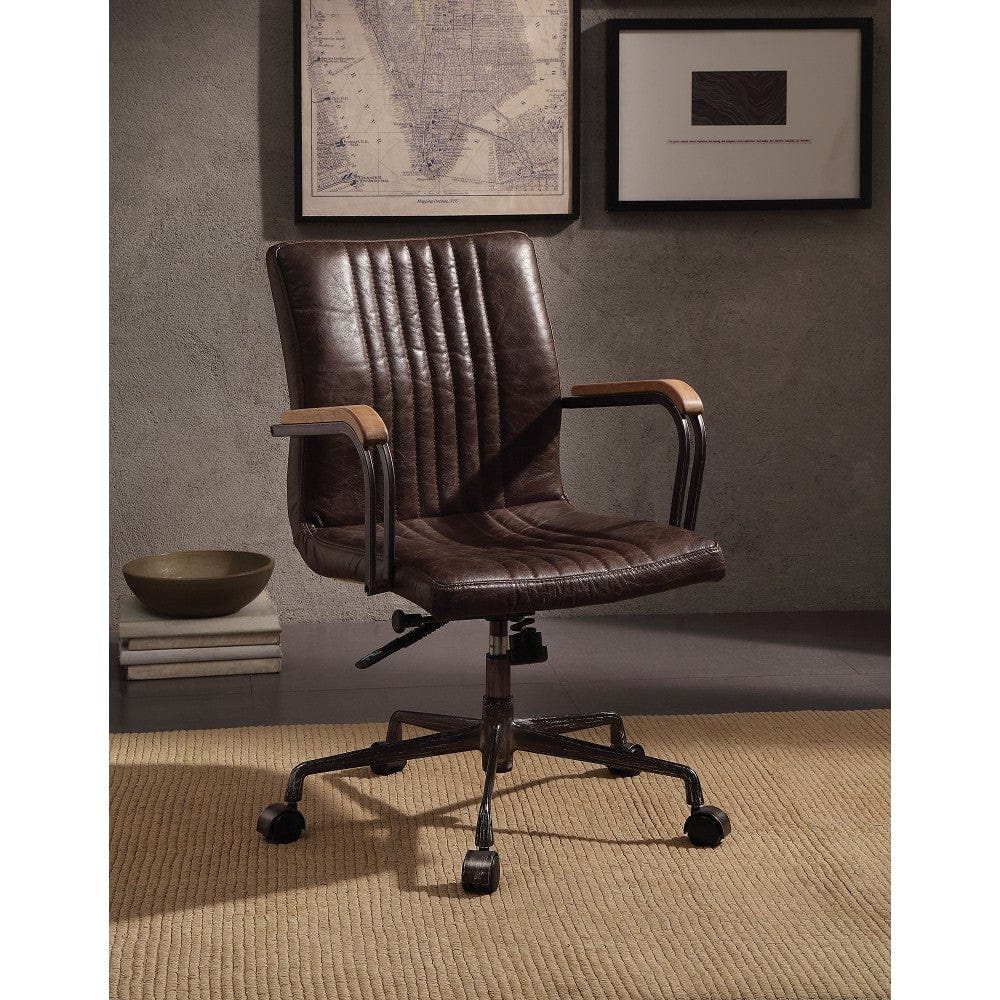 Giga Office Chairs ACME Joslin Office Chair in Distress Chocolate Top Grain Leather 9202