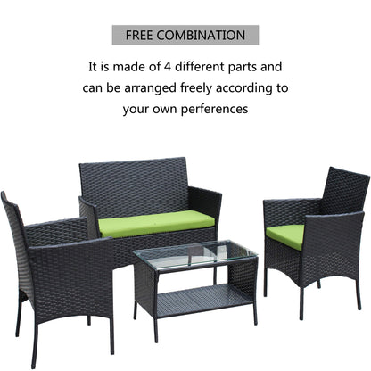 Giga Outdoor Furniture Sets 4 PC Rattan Patio Furniture Set Outdoor Patio Cushioned Seat Wicker Sofa (green Cushion)