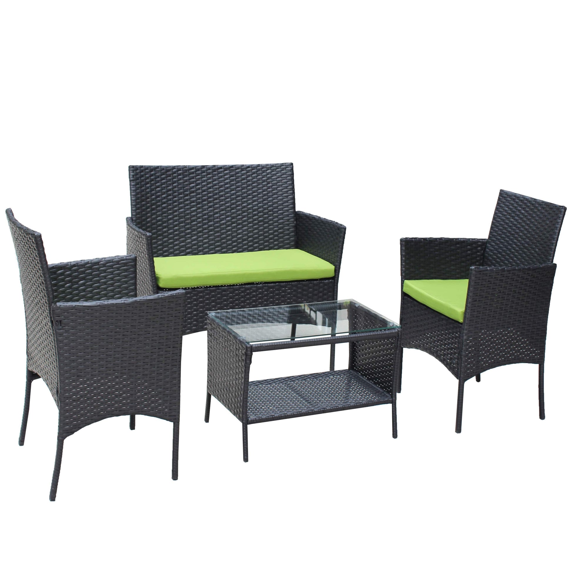 Giga Outdoor Furniture Sets 4 PC Rattan Patio Furniture Set Outdoor Patio Cushioned Seat Wicker Sofa (green Cushion)