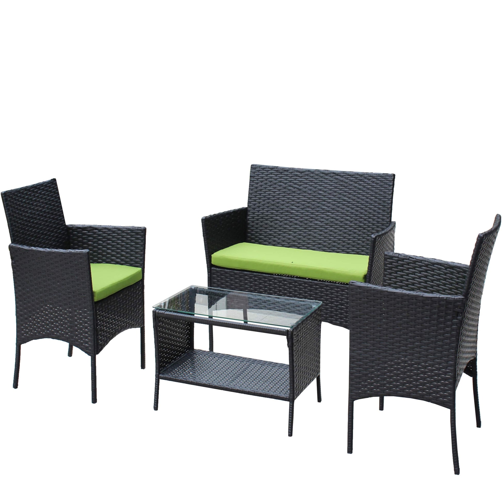 Giga Outdoor Furniture Sets 4 PC Rattan Patio Furniture Set Outdoor Patio Cushioned Seat Wicker Sofa (green Cushion)