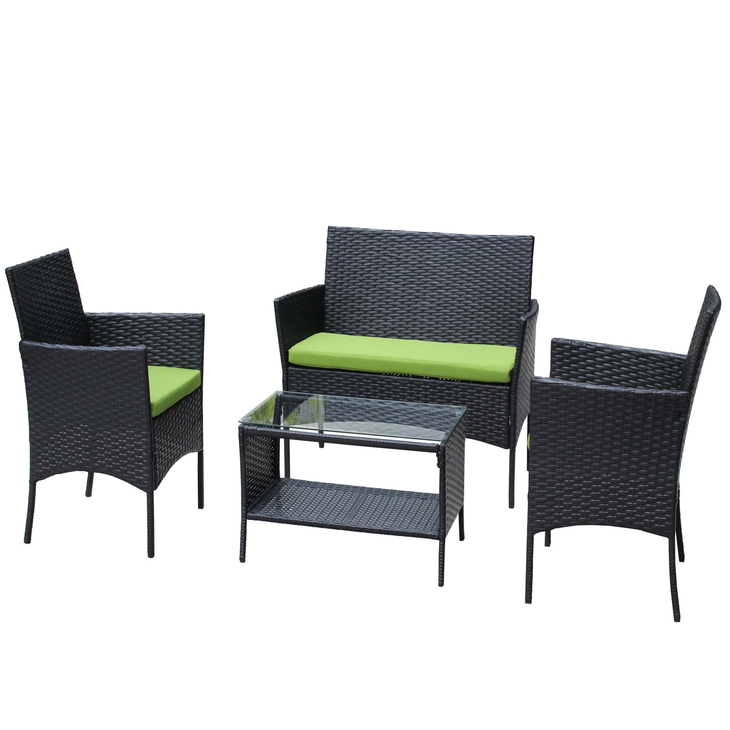 Giga Outdoor Furniture Sets 4 PC Rattan Patio Furniture Set Outdoor Patio Cushioned Seat Wicker Sofa (green Cushion)