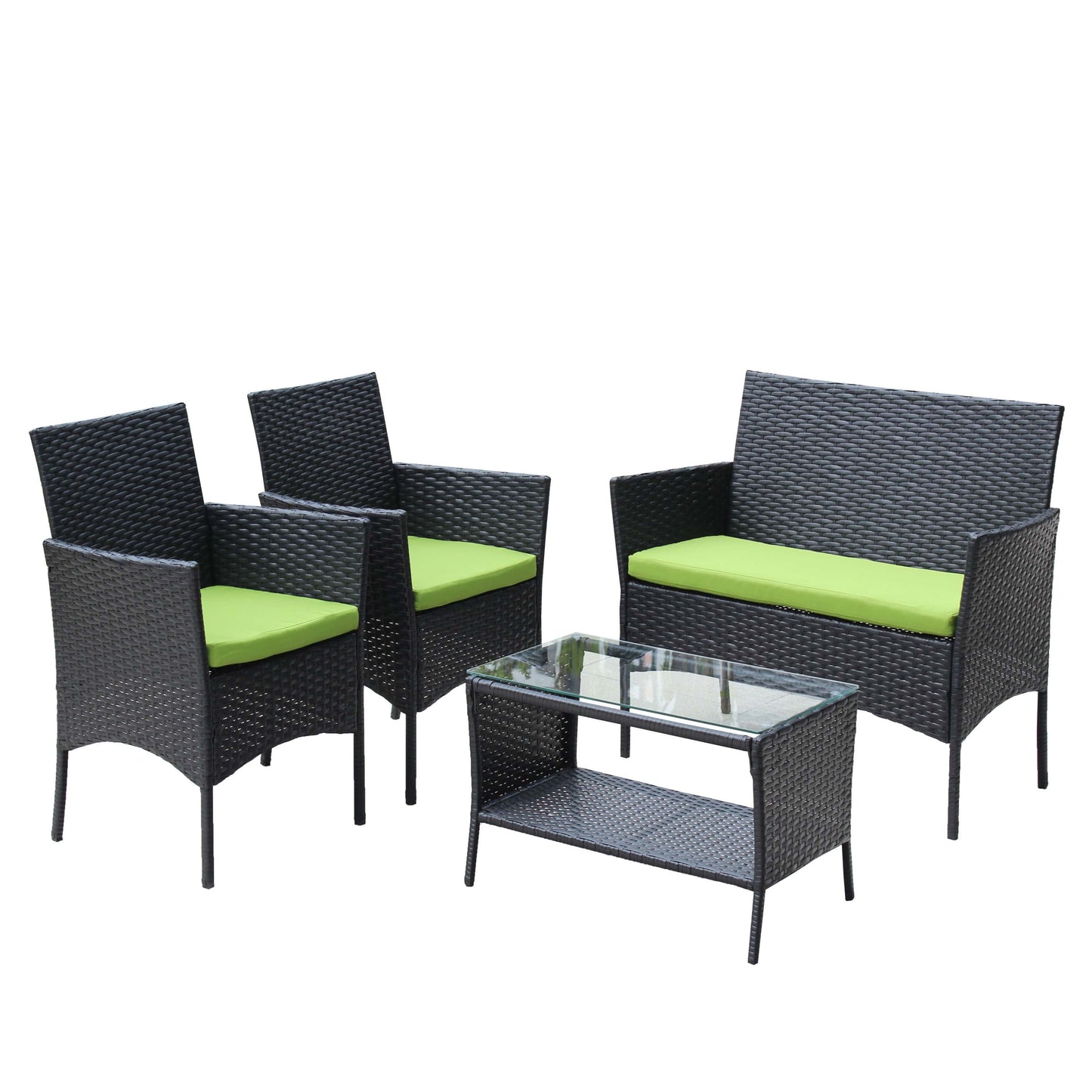 Giga Outdoor Furniture Sets 4 PC Rattan Patio Furniture Set Outdoor Patio Cushioned Seat Wicker Sofa (green Cushion)