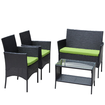 Giga Outdoor Furniture Sets 4 PC Rattan Patio Furniture Set Outdoor Patio Cushioned Seat Wicker Sofa (green Cushion)