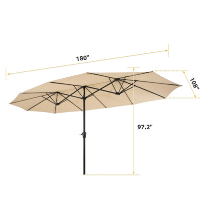 Giga Outdoor Umbrellas & Sunshades 15x9ft Large Double-Sided Rectangular Outdoor Twin Patio Market Umbrella w/Crank-tan