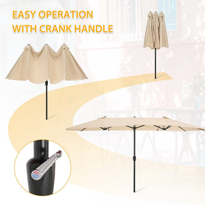 Giga Outdoor Umbrellas & Sunshades 15x9ft Large Double-Sided Rectangular Outdoor Twin Patio Market Umbrella w/Crank-tan