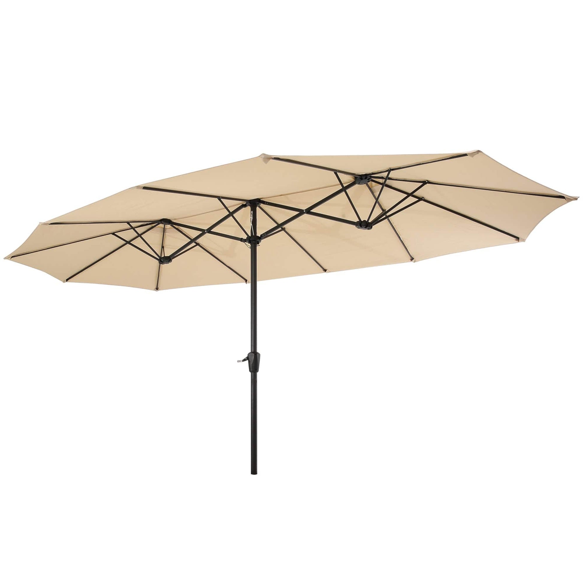 Giga Outdoor Umbrellas & Sunshades 15x9ft Large Double-Sided Rectangular Outdoor Twin Patio Market Umbrella w/Crank-tan