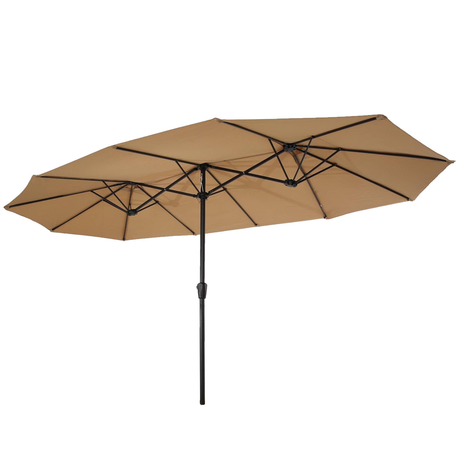 Giga Outdoor Umbrellas & Sunshades 15x9ft Large Double-Sided Rectangular Outdoor Twin Patio Market Umbrella w/Crank- taupe