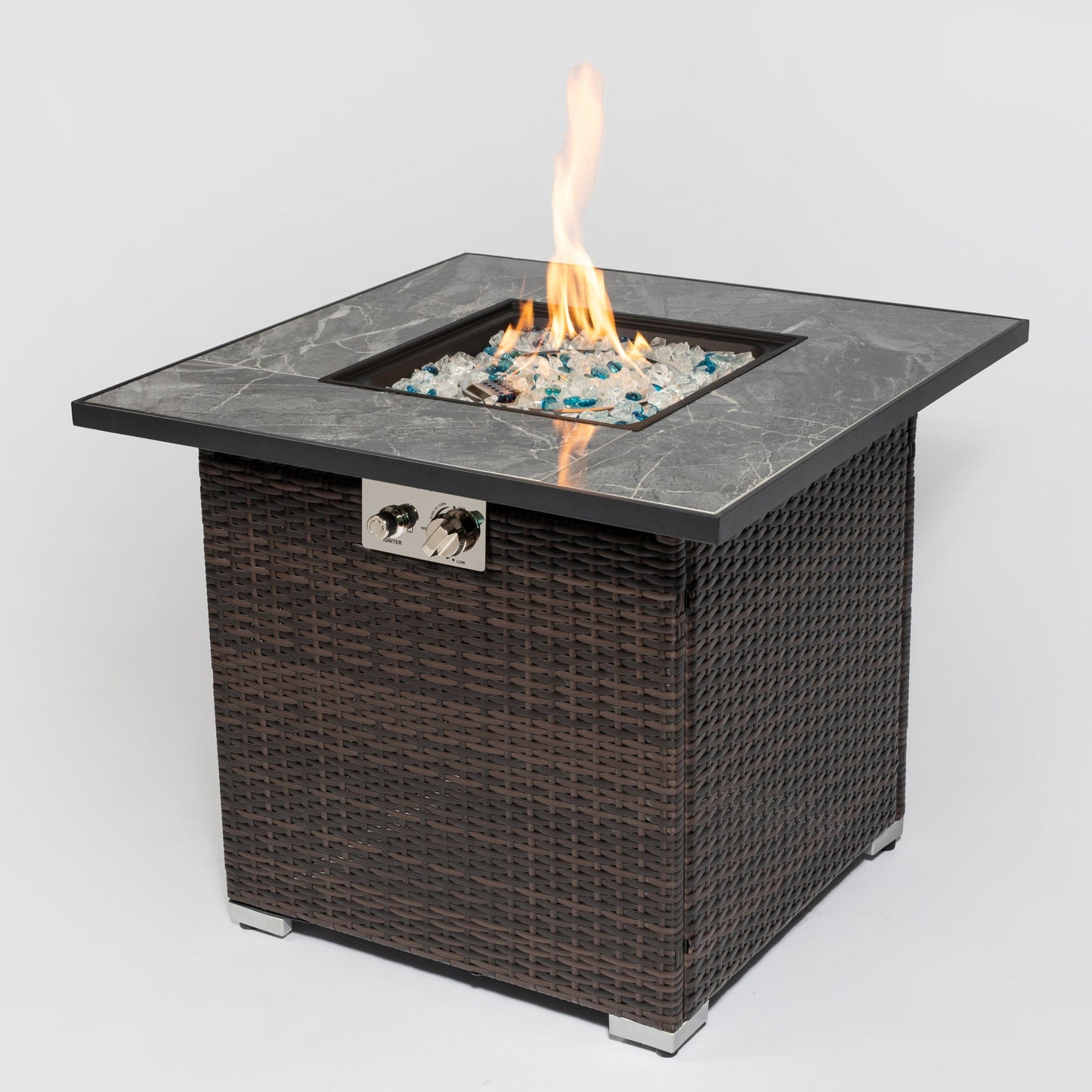 Giga Patio Heaters 30-inch Outdoor Fire Table Propane Gas Fire Pit Table with Lid Gas Fire Pit Table with Glass Rocks and Rain Cover