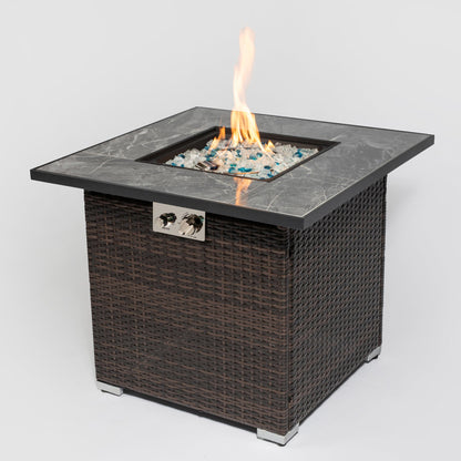 Giga Patio Heaters 30-inch Outdoor Fire Table Propane Gas Fire Pit Table with Lid Gas Fire Pit Table with Glass Rocks and Rain Cover