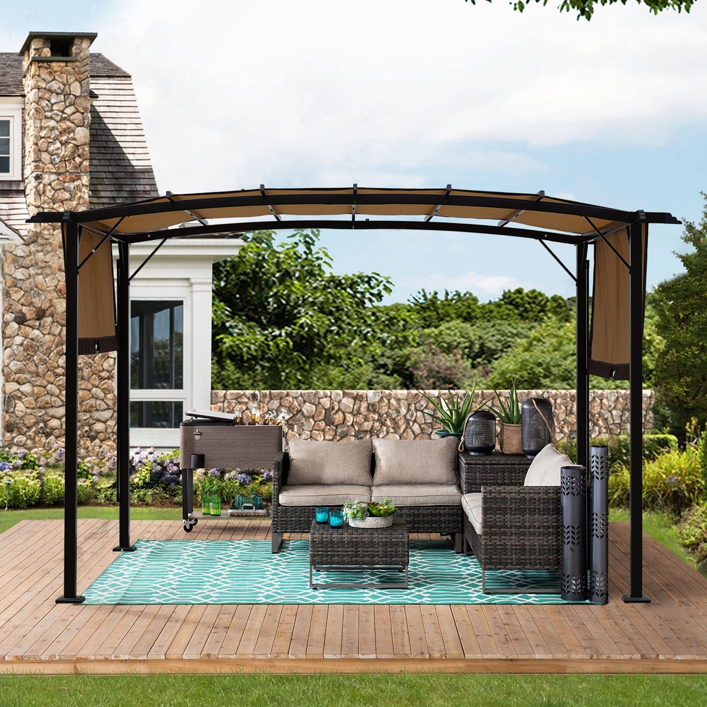 Giga Pergolas 12 x 9 Ft Outdoor Pergola Patio Gazebo,Retractable Shade Canopy,Steel  Frame Grape Gazebo,Sunshelter Pergola for Gardens,Terraces,Backyard