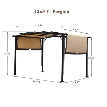 Giga Pergolas 12 x 9 Ft Outdoor Pergola Patio Gazebo,Retractable Shade Canopy,Steel  Frame Grape Gazebo,Sunshelter Pergola for Gardens,Terraces,Backyard