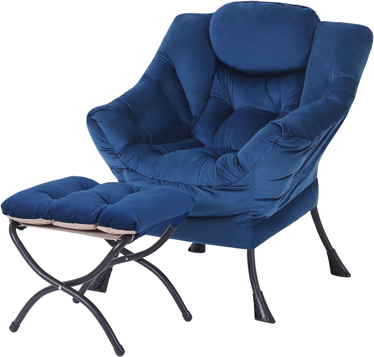 GigaCloud Accent Chairs Blue Modern Accent Lounge Chair with Ottoman-Cotton Fabric-Steel Frame-Armrests and Side Pocket