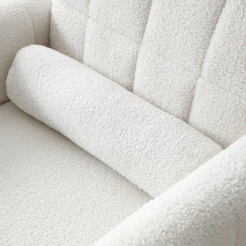 GigaCloud Accent Chairs Tufted White Teddy Fabric Accent Chair-Leisure Chair Armchair-Metal Trim and Gold Legs-Waist Pillow