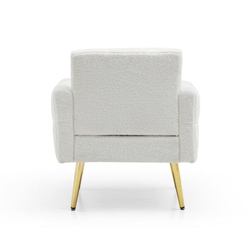 GigaCloud Accent Chairs Tufted White Teddy Fabric Accent Chair-Leisure Chair Armchair-Metal Trim and Gold Legs-Waist Pillow