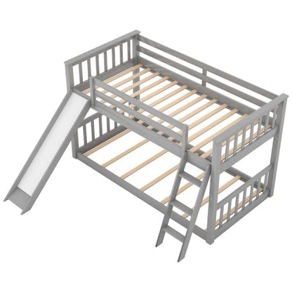 GigaCloud Bunk Beds Twin over Twin Bunk Bed with Convertible Slide and Ladder-Solid Wood Bed-No Box Spring Needed-Gray