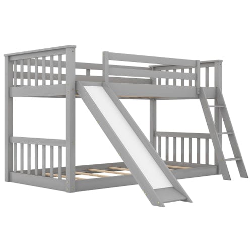 GigaCloud Bunk Beds Twin over Twin Bunk Bed with Convertible Slide and Ladder-Solid Wood Bed-No Box Spring Needed-Gray