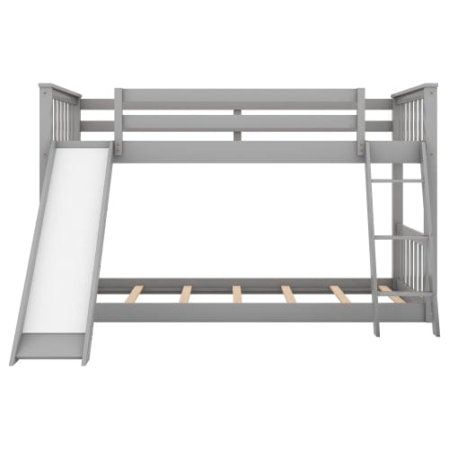 GigaCloud Bunk Beds Twin over Twin Bunk Bed with Convertible Slide and Ladder-Solid Wood Bed-No Box Spring Needed-Gray