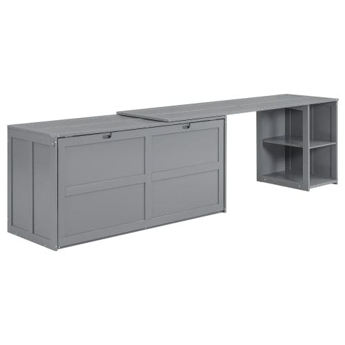 GigaCloud Murphy Beds Queen Size Murphy Bed with Rotable Desk-Wall Bed for Space Saving Design-No Box Spring Needed-Gray