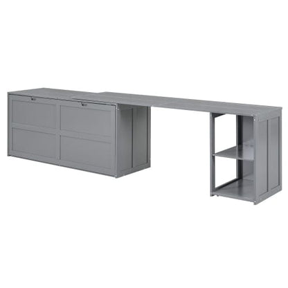 GigaCloud Murphy Beds Queen Size Murphy Bed with Rotable Desk-Wall Bed for Space Saving Design-No Box Spring Needed-Gray