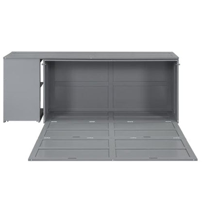 GigaCloud Murphy Beds Queen Size Murphy Bed with Rotable Desk-Wall Bed for Space Saving Design-No Box Spring Needed-Gray