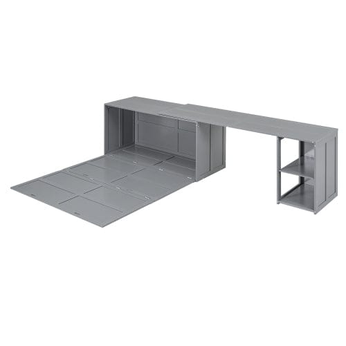 GigaCloud Murphy Beds Queen Size Murphy Bed with Rotable Desk-Wall Bed for Space Saving Design-No Box Spring Needed-Gray