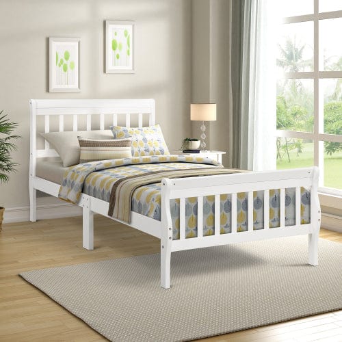 GigaCloud Sleigh Beds Wood Platform Twin Bed-Frame with Headboard and Footboard, Sleigh Bed Panel-Wood Slat Support/Mattress Foundation