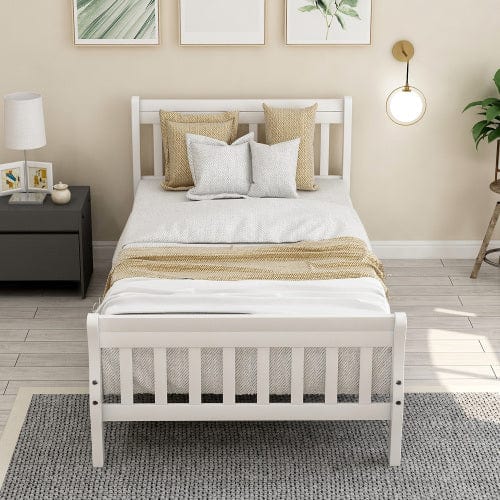 GigaCloud Sleigh Beds Wood Platform Twin Bed-Frame with Headboard and Footboard, Sleigh Bed Panel-Wood Slat Support/Mattress Foundation