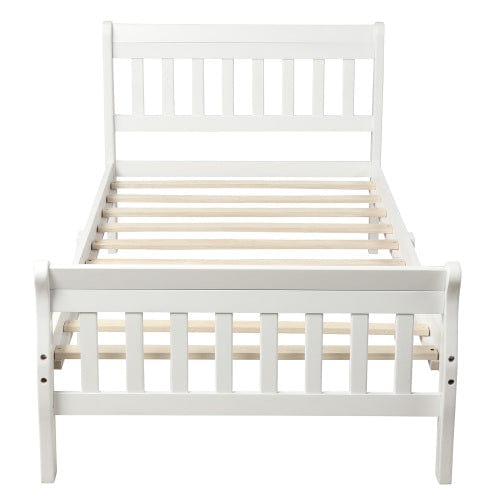 GigaCloud Sleigh Beds Wood Platform Twin Bed-Frame with Headboard and Footboard, Sleigh Bed Panel-Wood Slat Support/Mattress Foundation