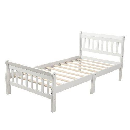 GigaCloud Sleigh Beds Wood Platform Twin Bed-Frame with Headboard and Footboard, Sleigh Bed Panel-Wood Slat Support/Mattress Foundation