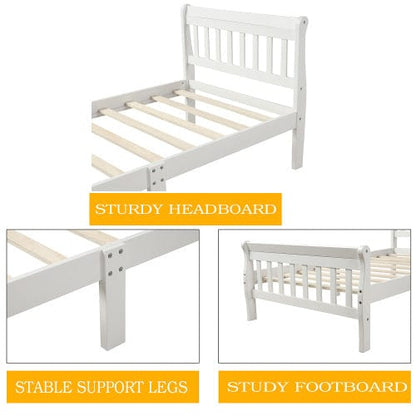 GigaCloud Sleigh Beds Wood Platform Twin Bed-Frame with Headboard and Footboard, Sleigh Bed Panel-Wood Slat Support/Mattress Foundation