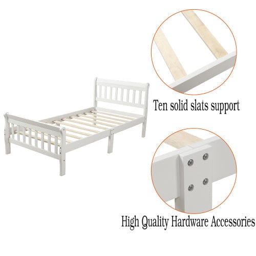 GigaCloud Sleigh Beds Wood Platform Twin Bed-Frame with Headboard and Footboard, Sleigh Bed Panel-Wood Slat Support/Mattress Foundation