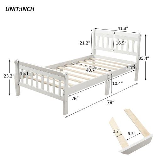 GigaCloud Sleigh Beds Wood Platform Twin Bed-Frame with Headboard and Footboard, Sleigh Bed Panel-Wood Slat Support/Mattress Foundation